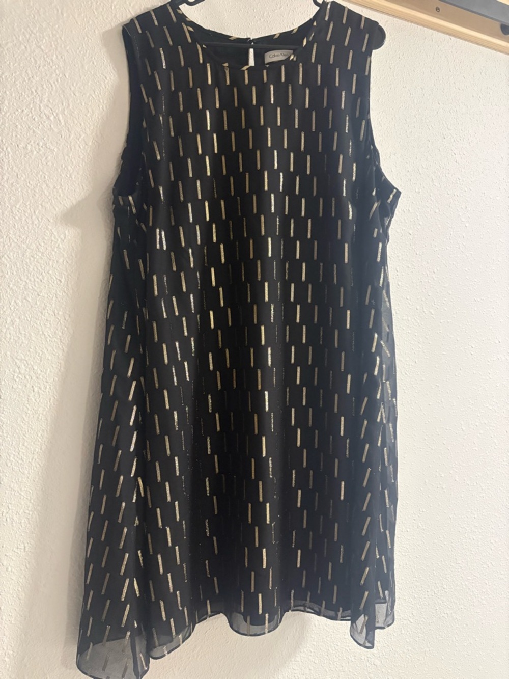 Calvin Klein Black Cocktail Dress with Gold Metallic Detailing
